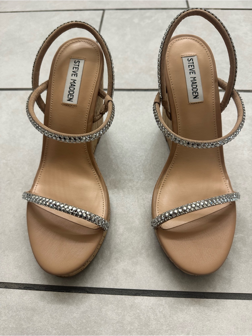 Steve Madden Nude Tan Crystal Strap Slingback Heels